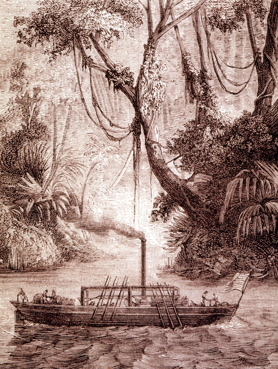 Amerikalı mucit John Fitch'in 1791 civarında Delaware Nehri üzerindeki vapuru. by Unknown artist