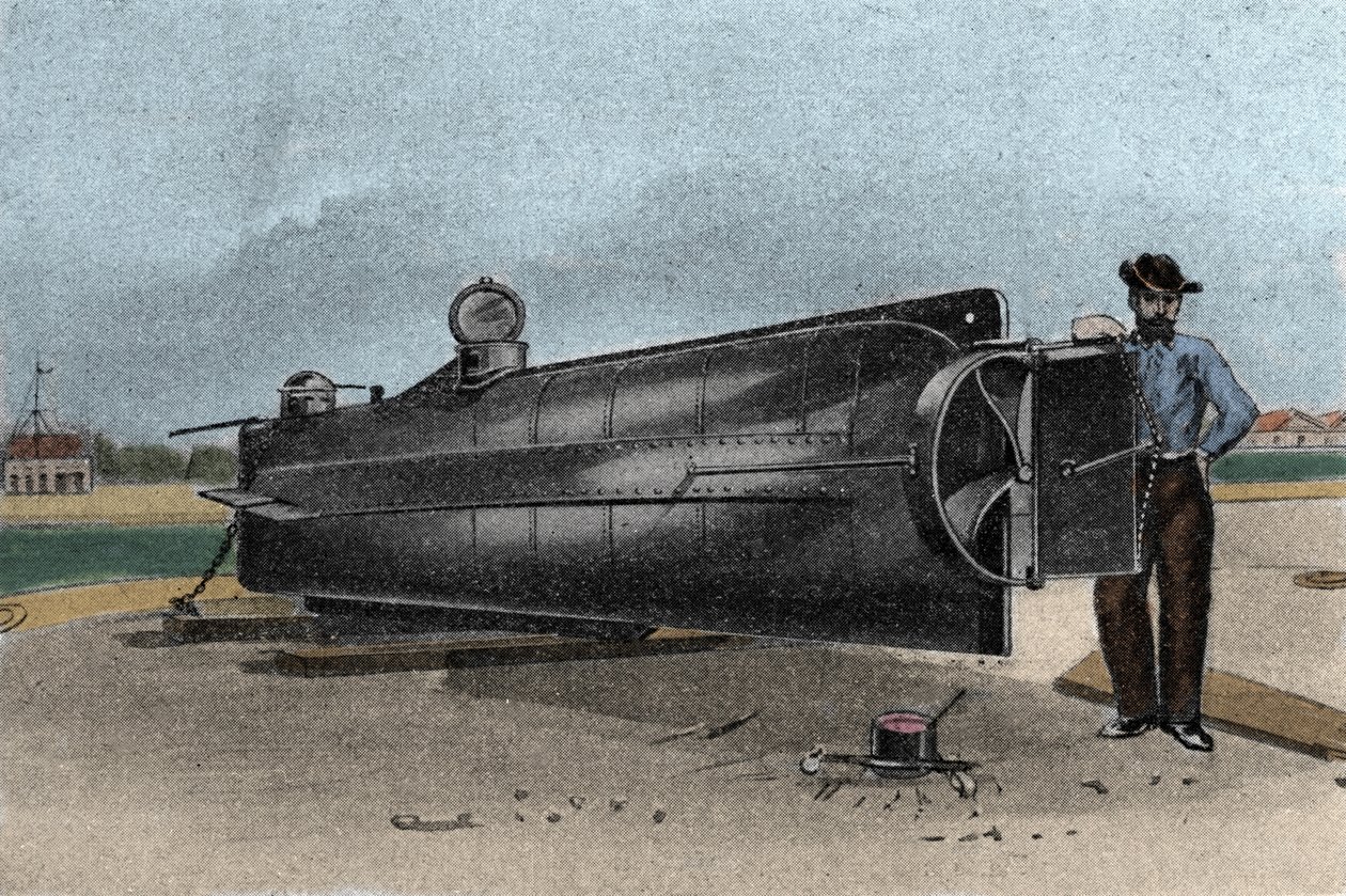 Ayrılık Savaşı sırasında Konfederasyon Devletleri Donanması tarafından kullanılan denizaltı (denizaltı) CSS H. L. Hunley. 1861-1865 19. yüzyıl gravürü by Unknown artist