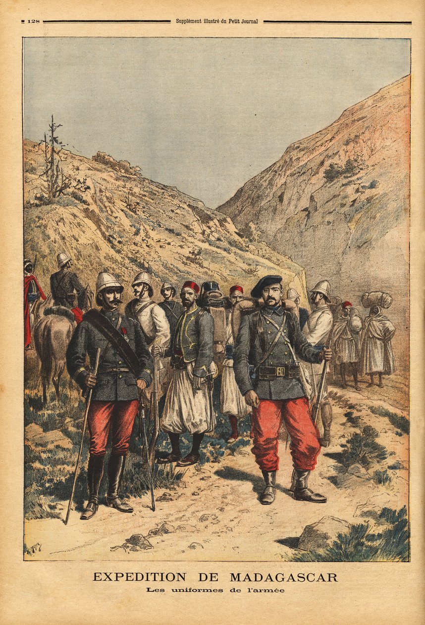 Ordunun üniformaları, Madagaskar seferi için bir kampanya kıyafeti. “Le petit Journal”da gravür” 21/04/1895. Selva