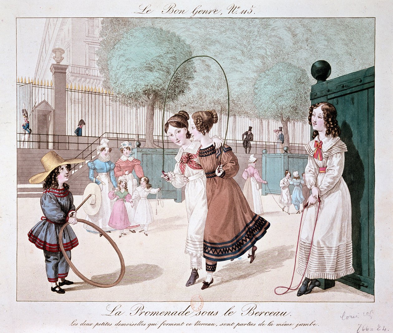 Beşiğin altındaki yürüyüş: Bu Beşiği oluşturan iki küçük hanım aynı bacaktan (Jardin des Tuileries), c. 1840 by Unknown artist