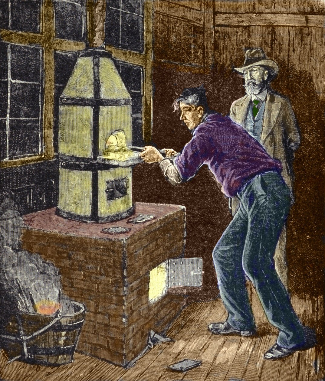 Thomas Edison, akkor lamba için karbon kağıdıyla 1879 civarında deneyler yaptı. by Unknown artist
