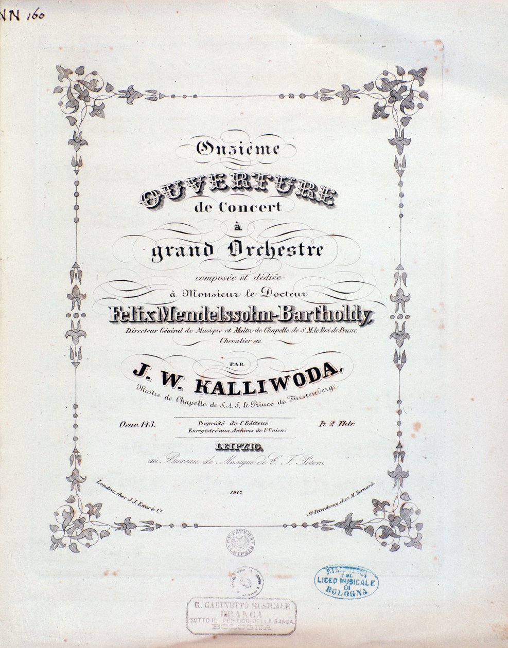 Kalliwoda'nın 11 no'lu uvertürünün müzik notasının başlık sayfası by Unknown artist