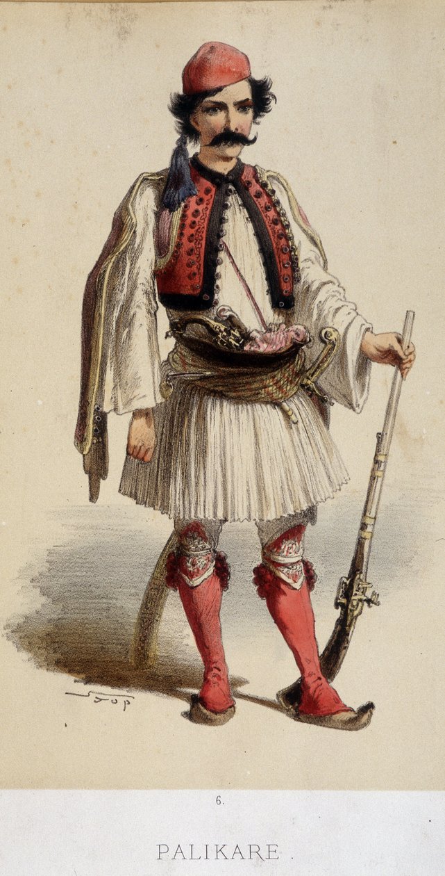Geleneksel Yunan erkek kostümü - gravür, 19. yüzyılın sonlarında by Unknown artist
