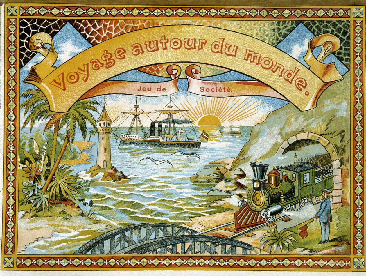 Tren, deniz feneri ve tekne, kapak oyunu “” Dünyayı dolaşın”, a.n.d. 19. by Unknown artist
