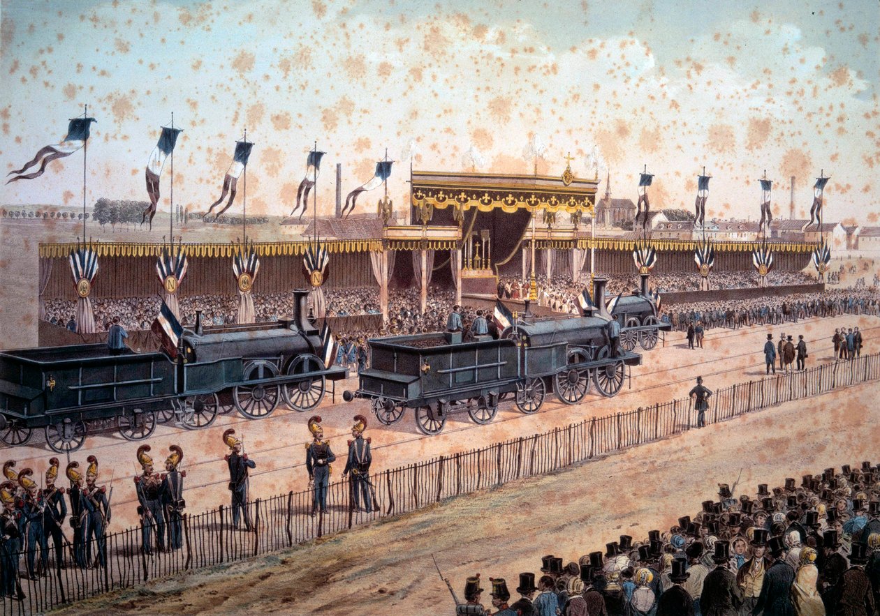 Ulaşım: Paris ve Strasbourg arasındaki demiryolu hattının açılışı. 1864. Paris, B.N. by Unknown artist