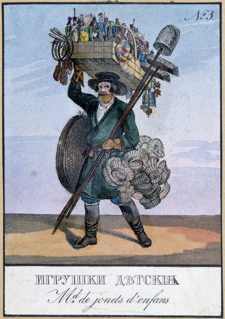 Çocuk oyuncaklarının gezgin tüccarı - 19. yüzyıl gravürü by Unknown artist