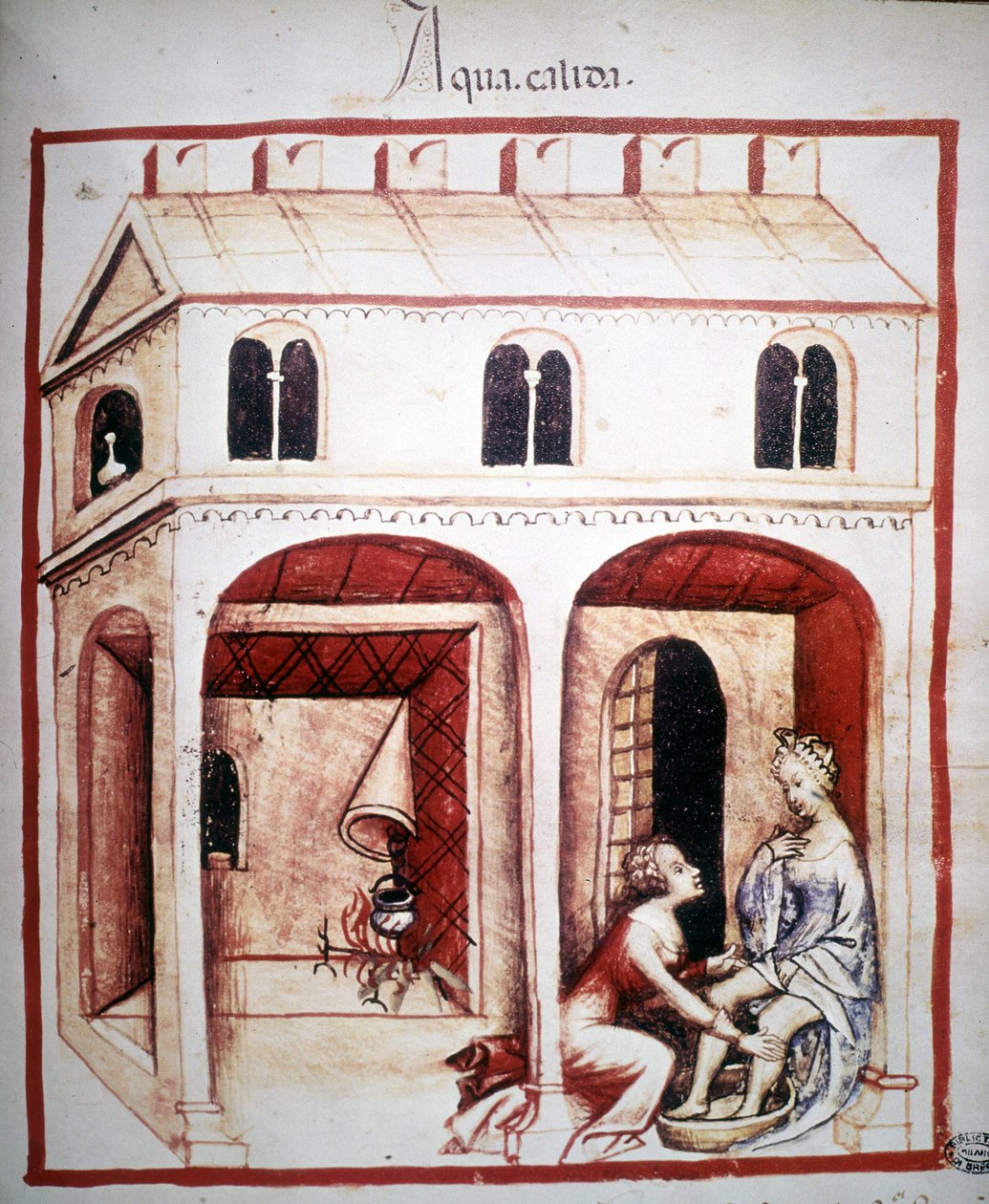 Tıp incelemesi “” Tacuinum sanitatis”” 14. yüzyıl: sıcak su kullanımı. BN, Viyana. by Unknown artist