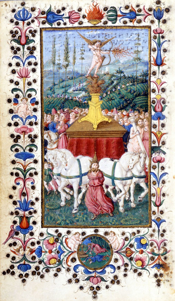 Francesco Petrarca (Petrarca) tarafından Triunfus Amoris (aşk zaferi). 15. yüzyıl el yazması. Trivulziana, Milano. by Unknown artist