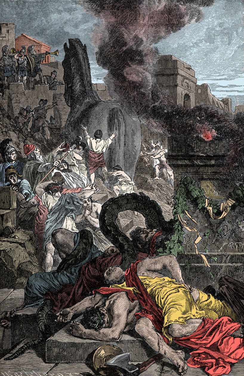 Truva Atı - Truva Savaşı: tahta at müstahkem şehre girer by Unknown artist