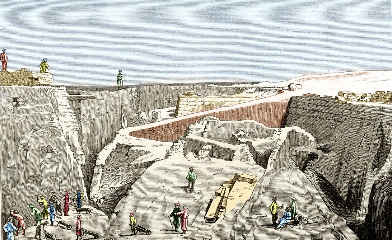 Heinrich Schliemann liderliğindeki Troya kazıları, sd. 19. yüzyıl. by Unknown artist