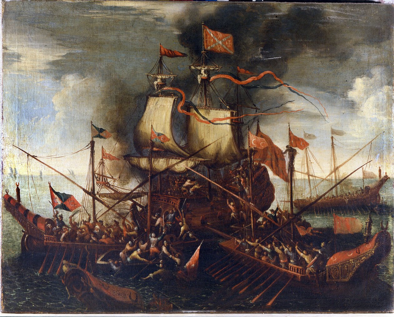 Türk kadırgaları bir Venedik gemisine yaklaşıyor. 17. yüzyıl resmi. by Unknown artist