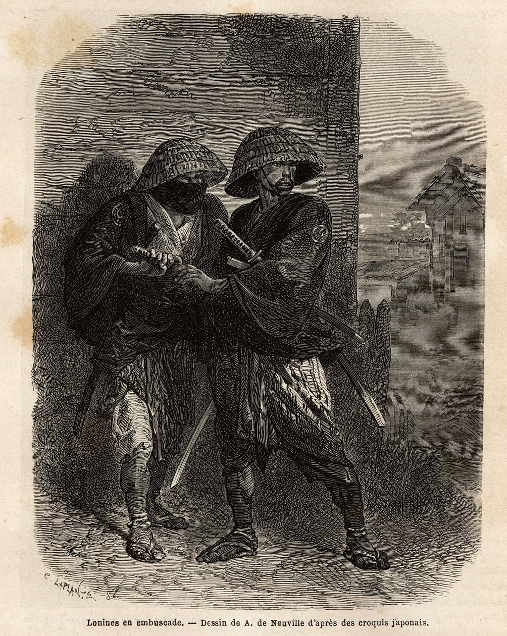İki ronin (samuray efendisini kaybetmiş) pusuda duruyor. İsviçre Konfederasyonu bakanı Aime Humbert tarafından 1863-1864