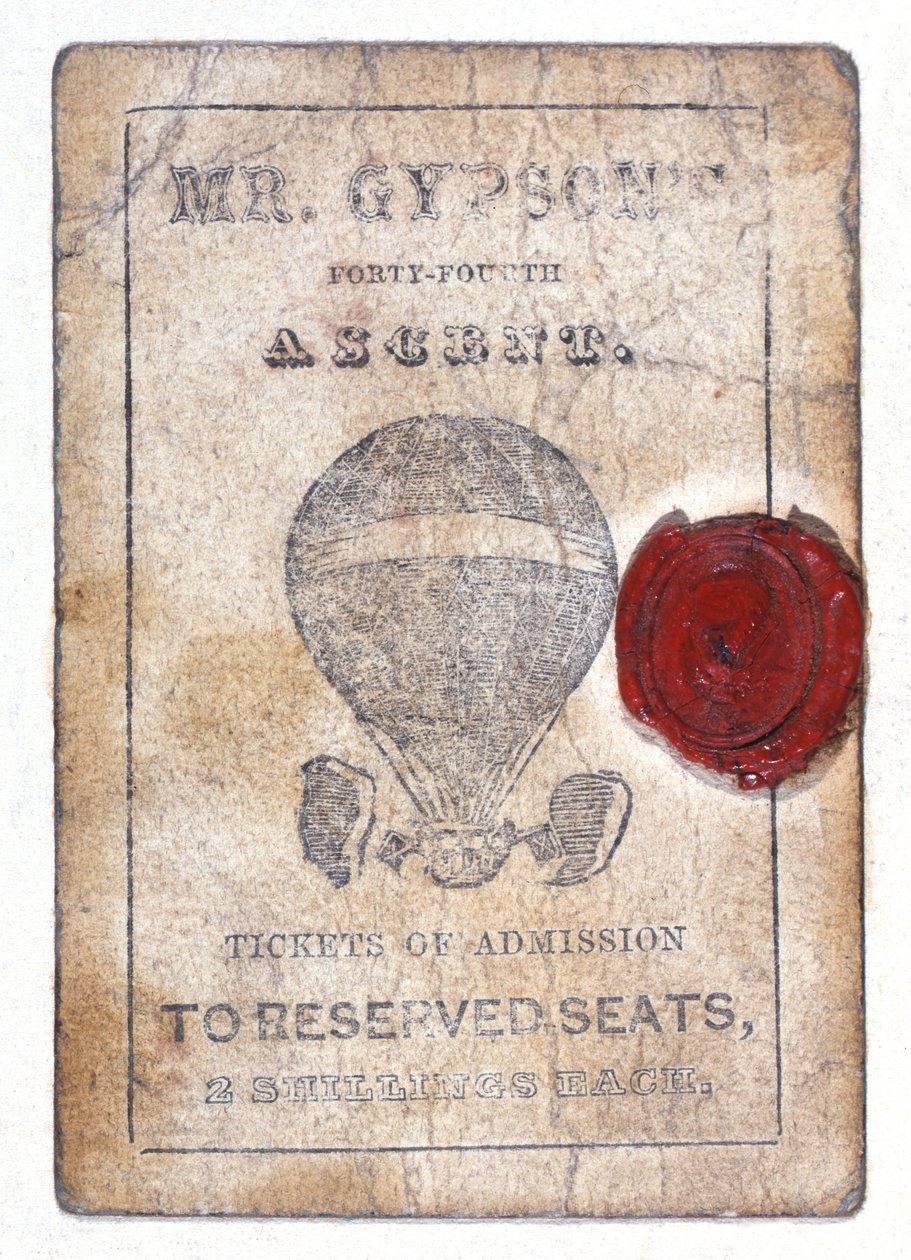 "Mr Gypsum"un Kırk Dördüncü Yükselişi"nde ayrılmış koltuklar için iki şilin bilet, 1 Ekim 1841 by Unknown artist