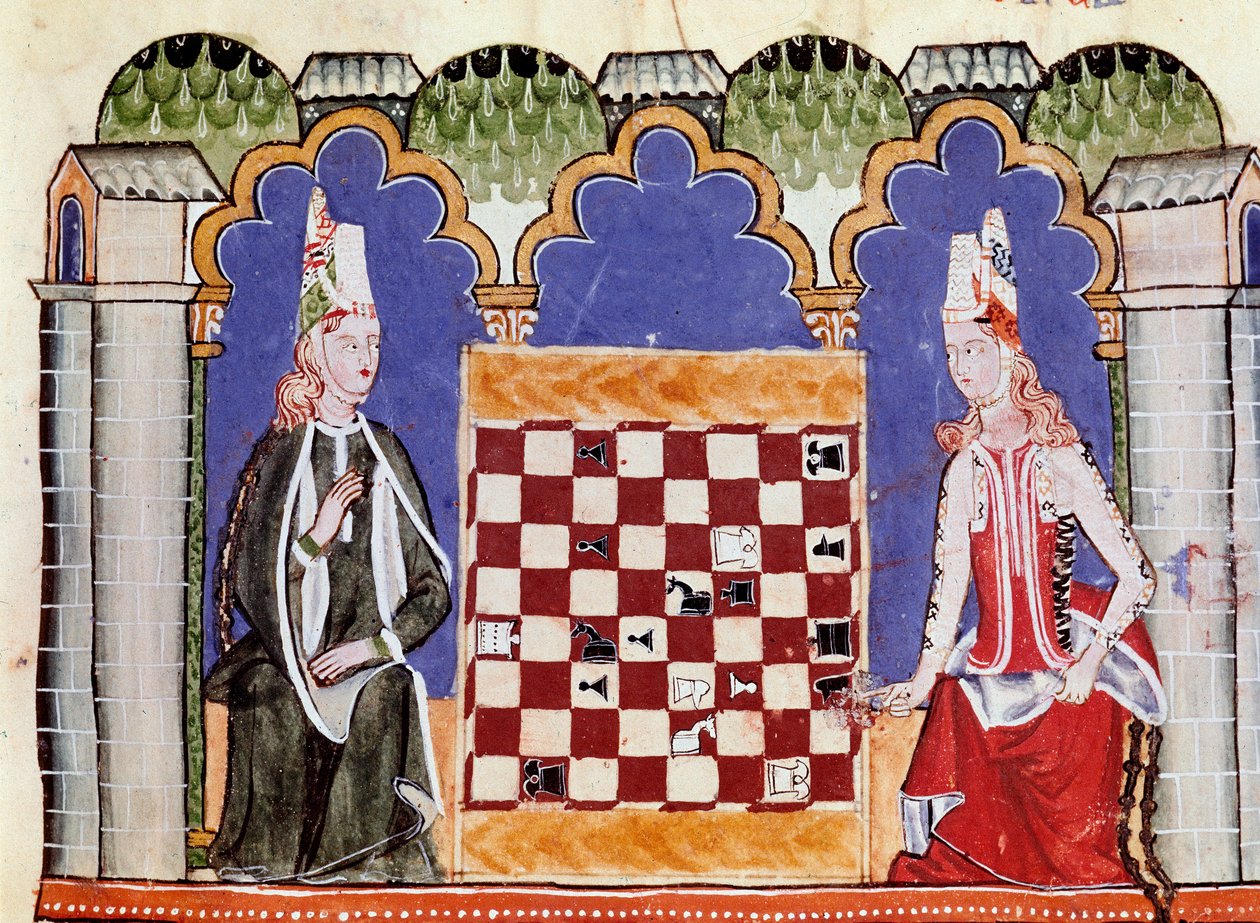 Satranç oynayan iki kadın. Alfonso X the Wise veya the Savant