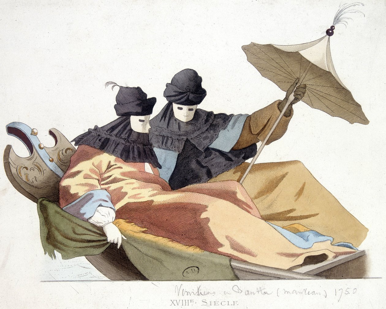 Bir gondol üzerinde maskeli Venedikliler by Unknown artist