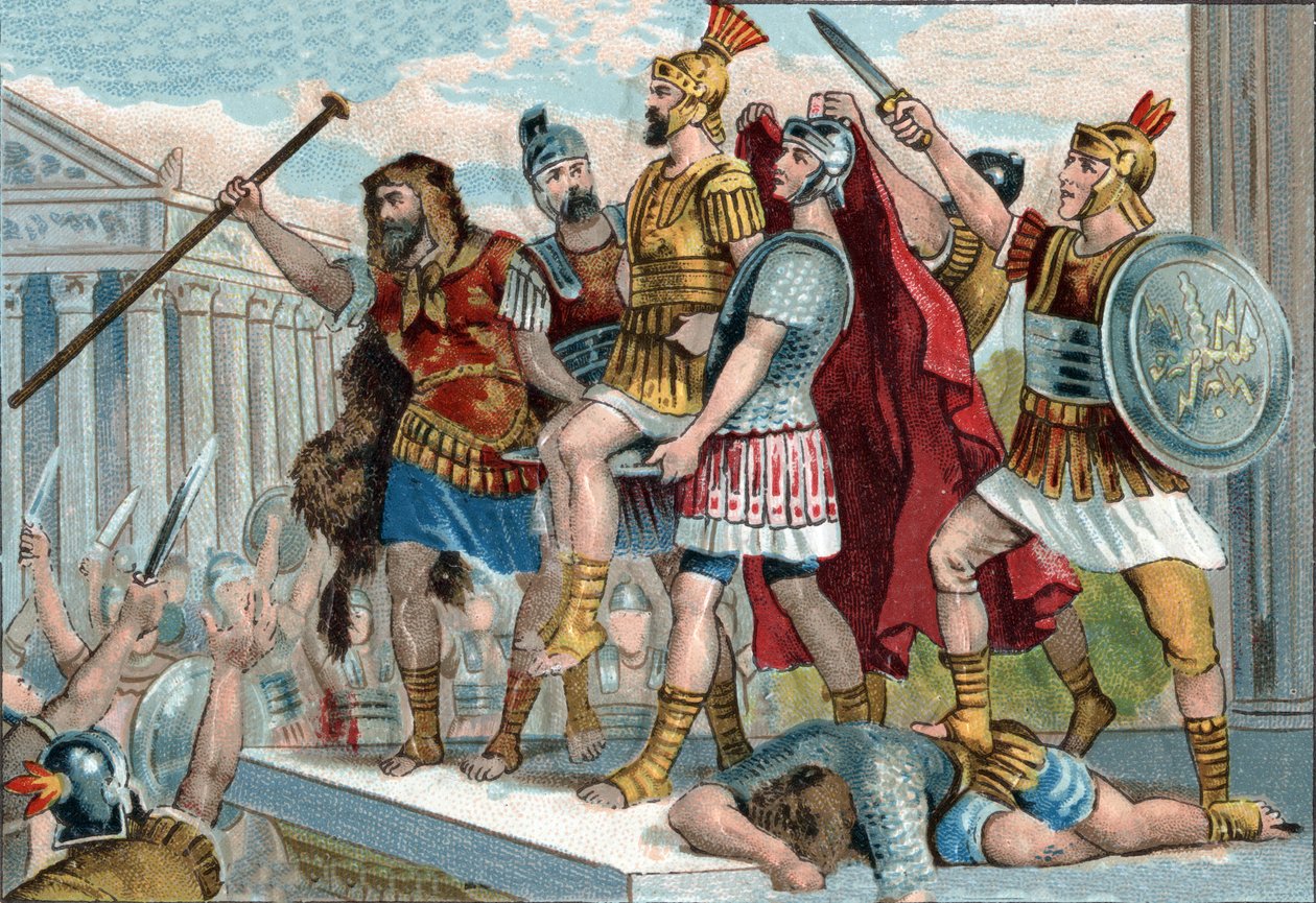 Vespasian (Latince Titus Flavius Vespasianus) (9-79) askerleri tarafından imparator ilan edildi. 1890 civarında kromolitografi. by Unknown artist