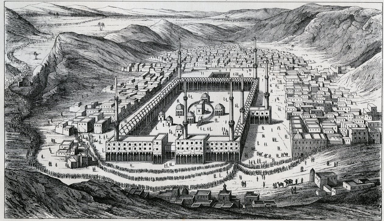 Hacılar ziyareti sırasında Mekke ve büyük camisinin görünümü - 19. yüzyıl gravürü by Unknown artist
