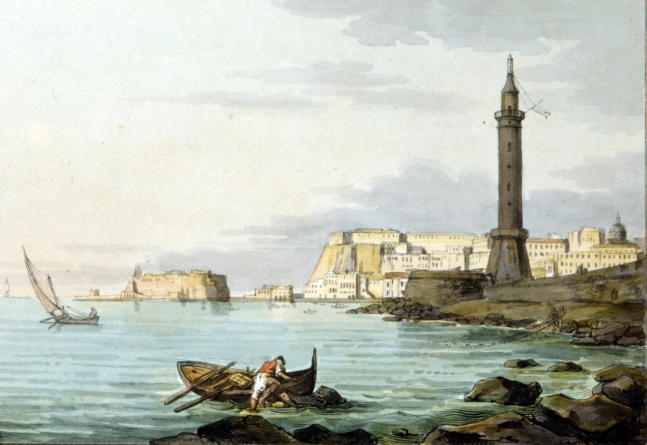 Limandan Napoli manzarası. Solda Castel dell