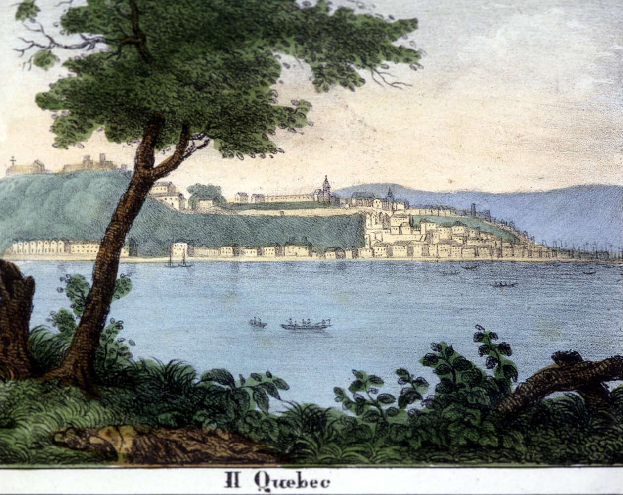 19. yüzyılın başında Quebec City'nin görünümü. Renkli litografi. by Unknown artist