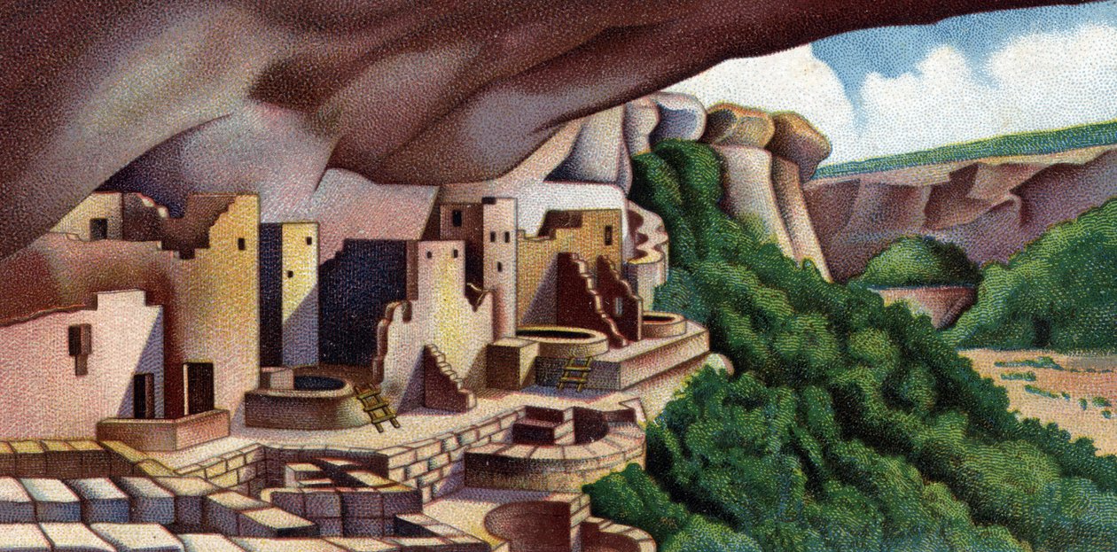 Uçurum Sarayının Görünümü (Antik Pueblo Binası) Mesa Verde Ulusal Parkı, ABD (Kuzey Amerika