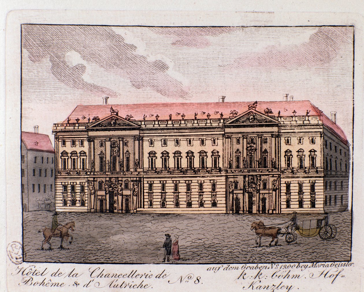 Viyana, Avusturya'daki Boheme ve Avusturya Şansölyeliği Oteli'nin görünümü. 1815 Özel Koleksiyonundan Gravür by Unknown artist