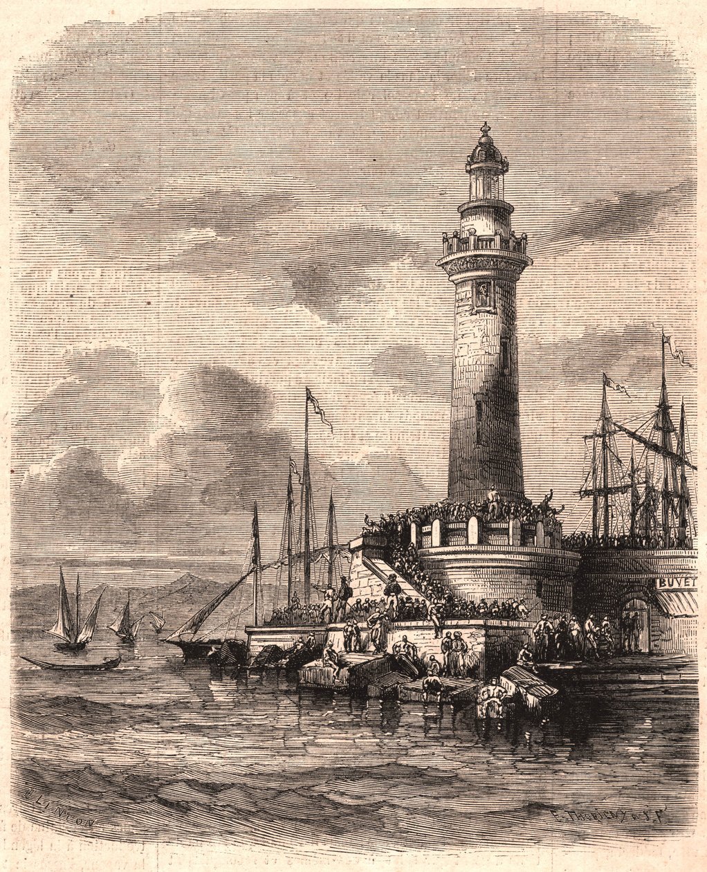 XIX yüzyılda Marsilya'daki Point of Joliette Deniz Feneri'nin görünümü by Unknown