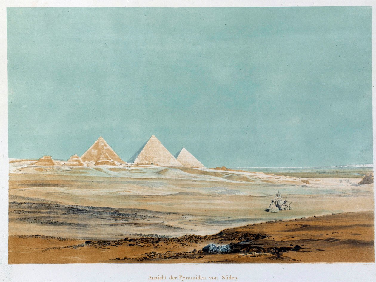 Giza (Gize, Giza, Giza), Mısır Piramitlerinin görünümü. 19. yüzyıl Paris