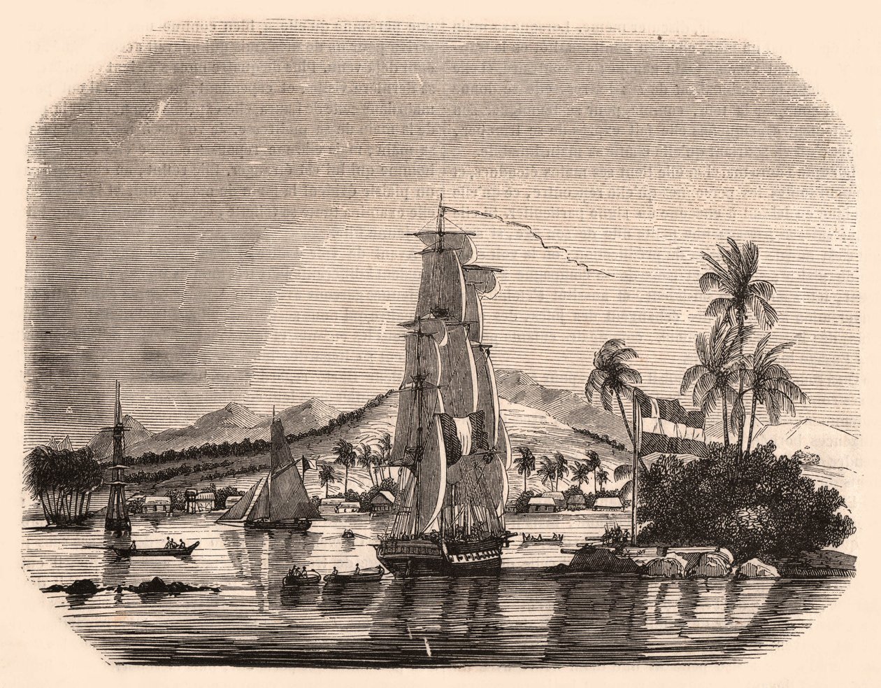 Papeete körfezinin görünümü ve Queen, Tahiti, Fransız Polinezyası ve ön planda yelkenli tekneler ve tekneler by Unknown
