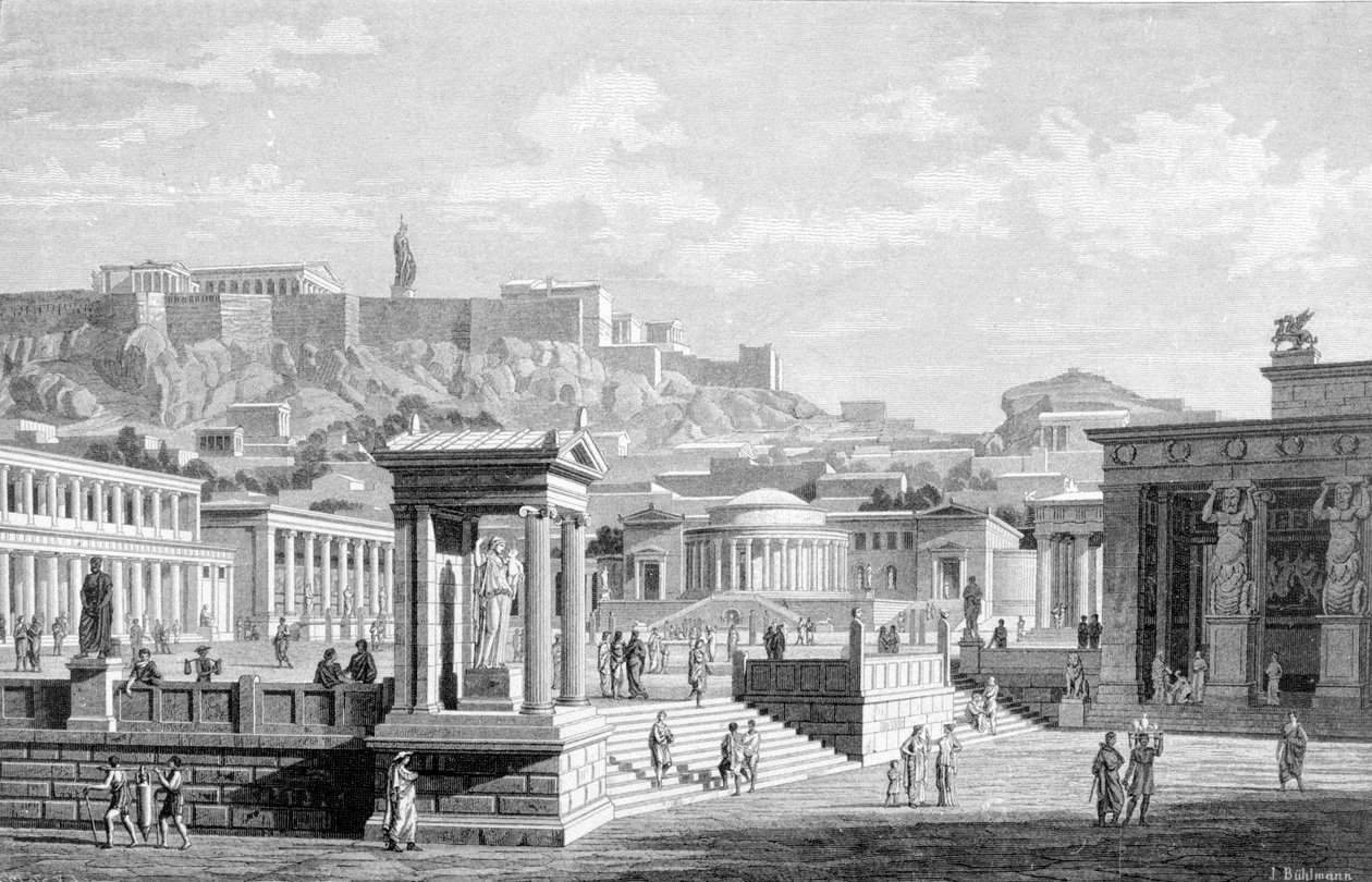 Atina şehir merkezinin görünümü. 1877