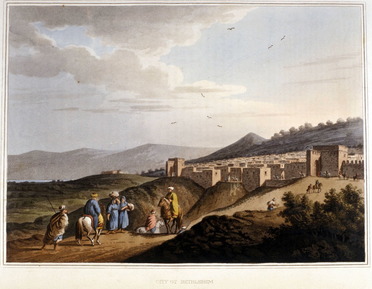 Batı Şeria'daki Bethleem şehrinin görünümü. Tahkimatlar. 19. yüzyıl. by Unknown artist