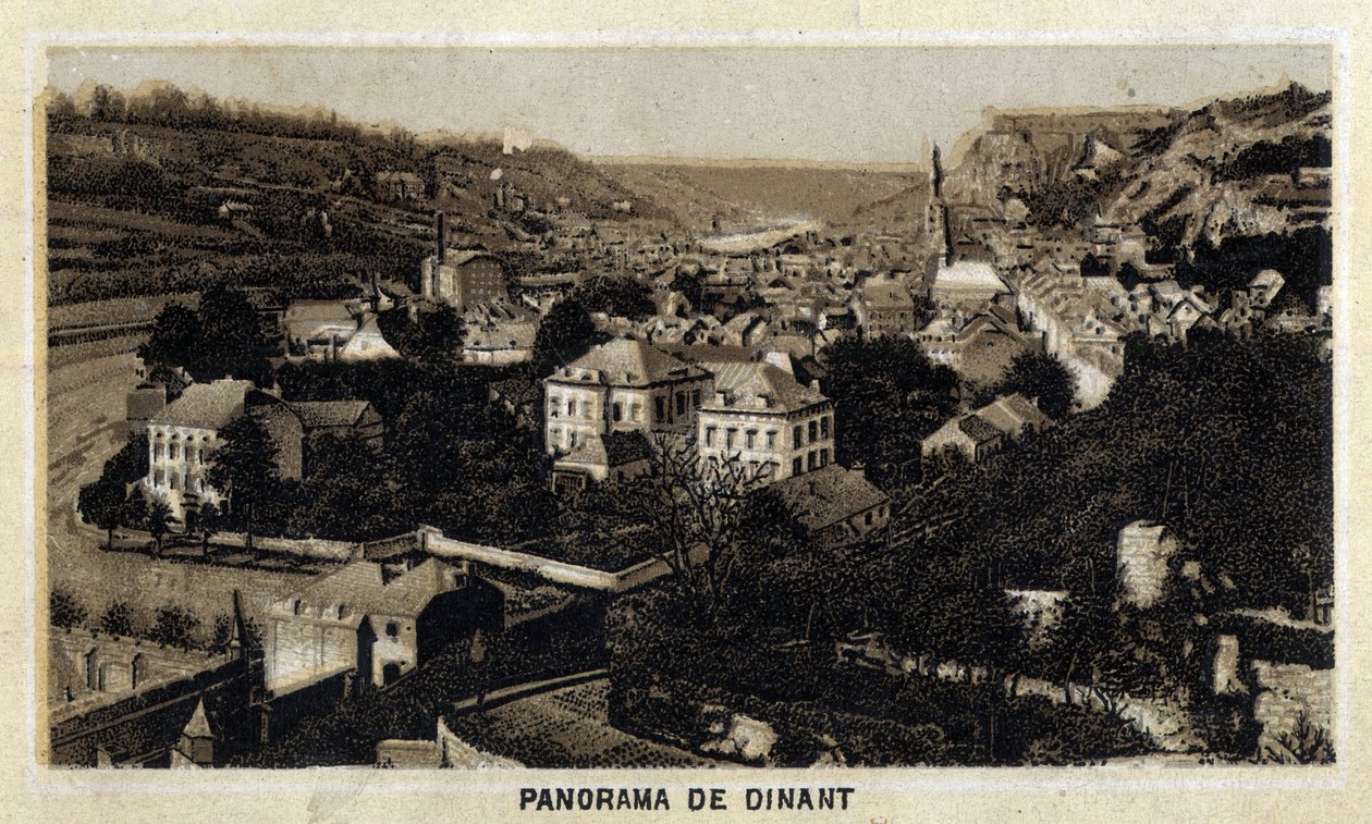 Dinant şehrinin görünümü, Wallonia, Belçika. 19. yüzyılın sonunun kromolitografisi. by Unknown artist