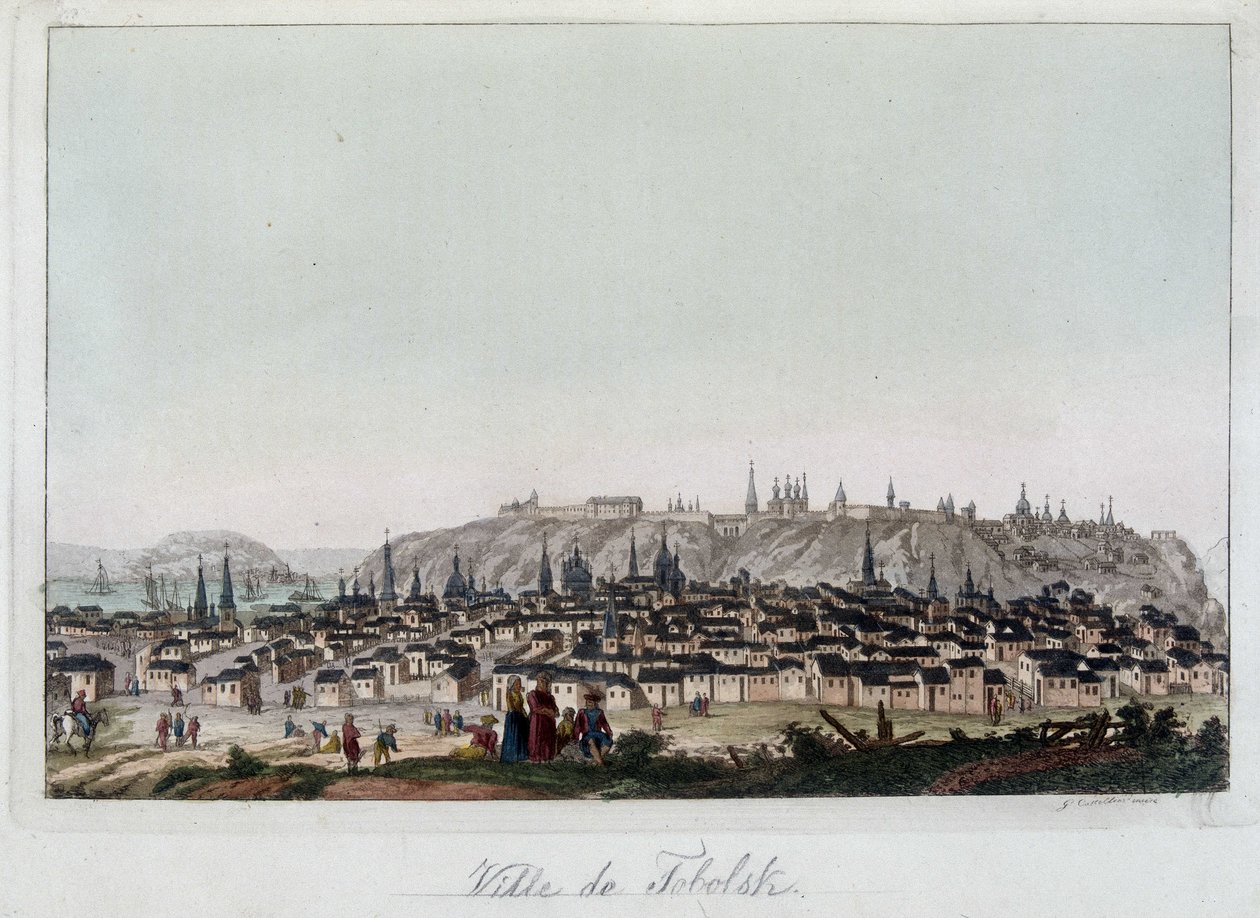 Fabolsk şehrinin görünümü, Sibirya. “” Eski ve modern kostüm” de by Unknown artist