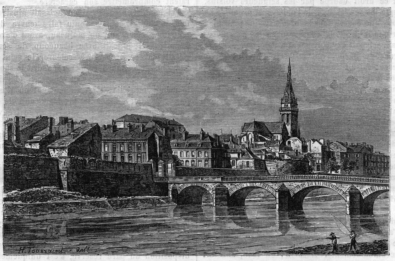 19. yüzyılın sonunda Mezieres şehrinin görünümü. 1888 tarihli “” le Journal de la Jeunesse “” de gravür. by Unknown artist