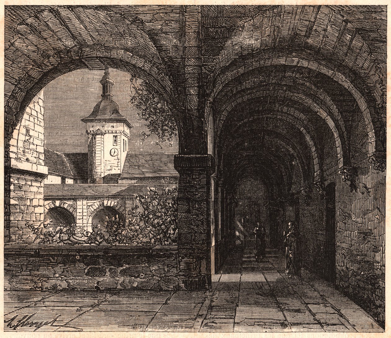 Galeriden Solesmes manastırının manastırının görünümü, Sarthe, Fransa by Unknown