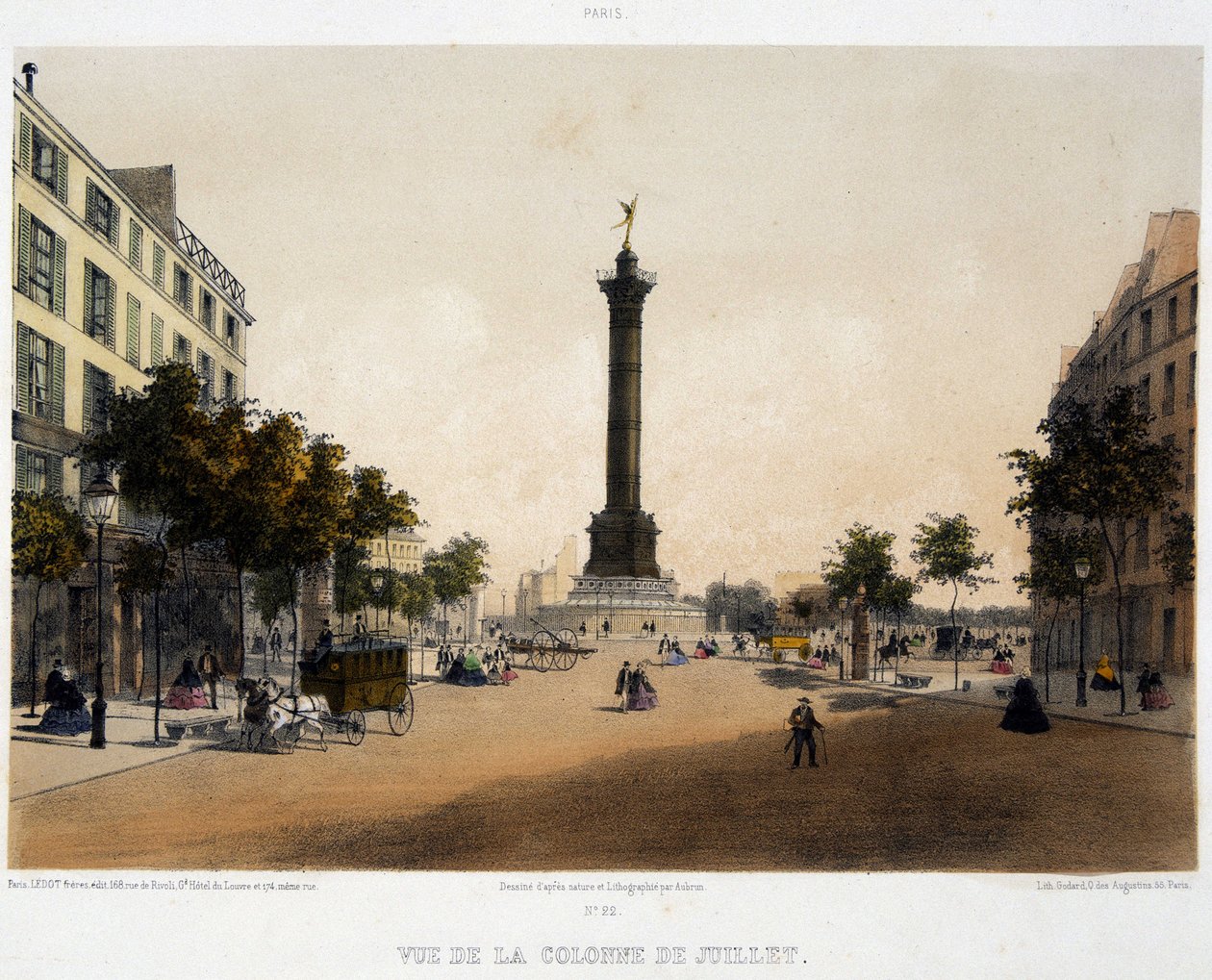 Boulevard Beaumarchais - litografi Temmuz sütununun görünümü (Place de la Bastille) by Unknown artist