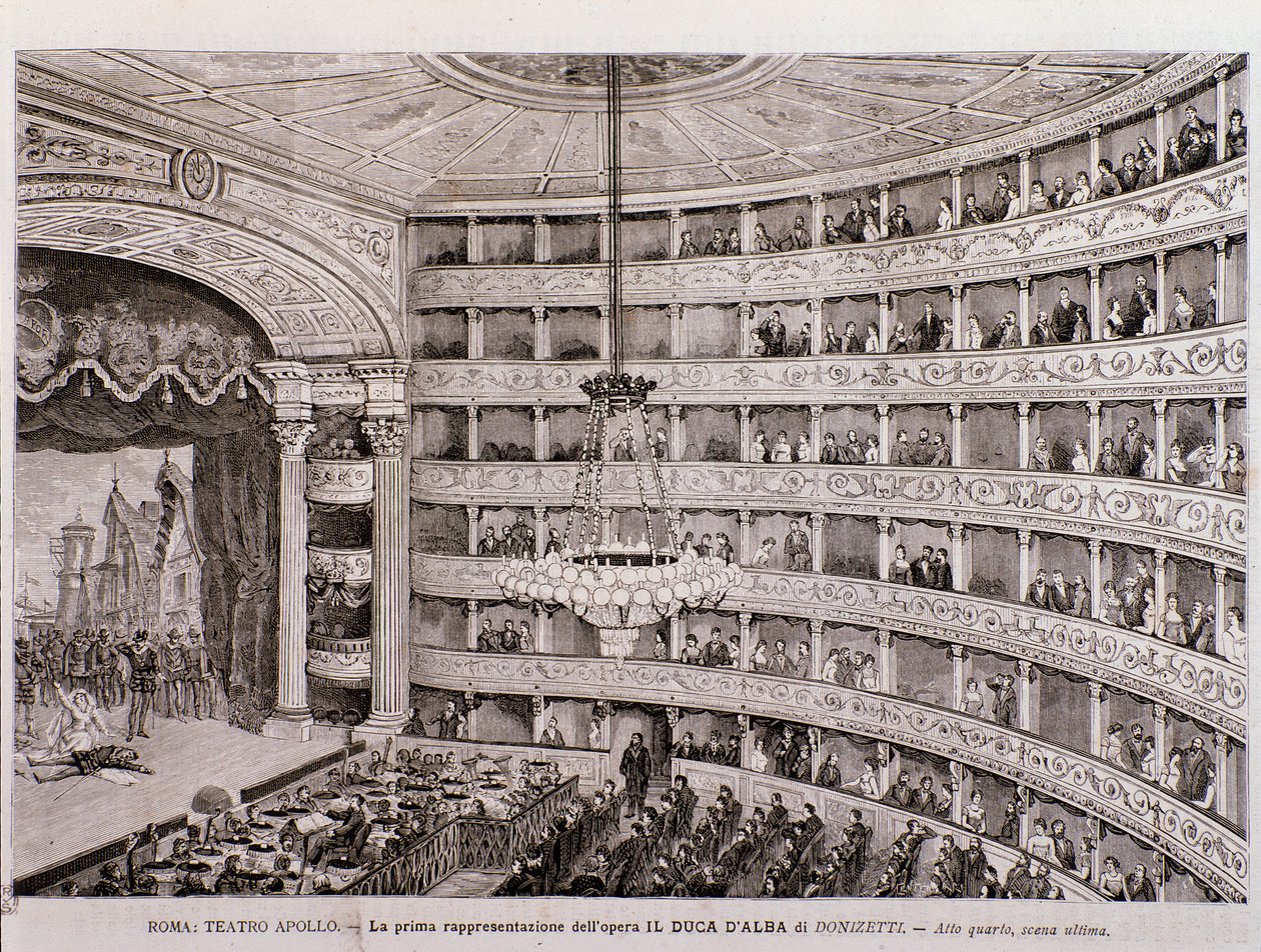 The Duke of Alba operasının ilk performansından bir görünüm, Teatro Apollo, Roma by Unknown artist
