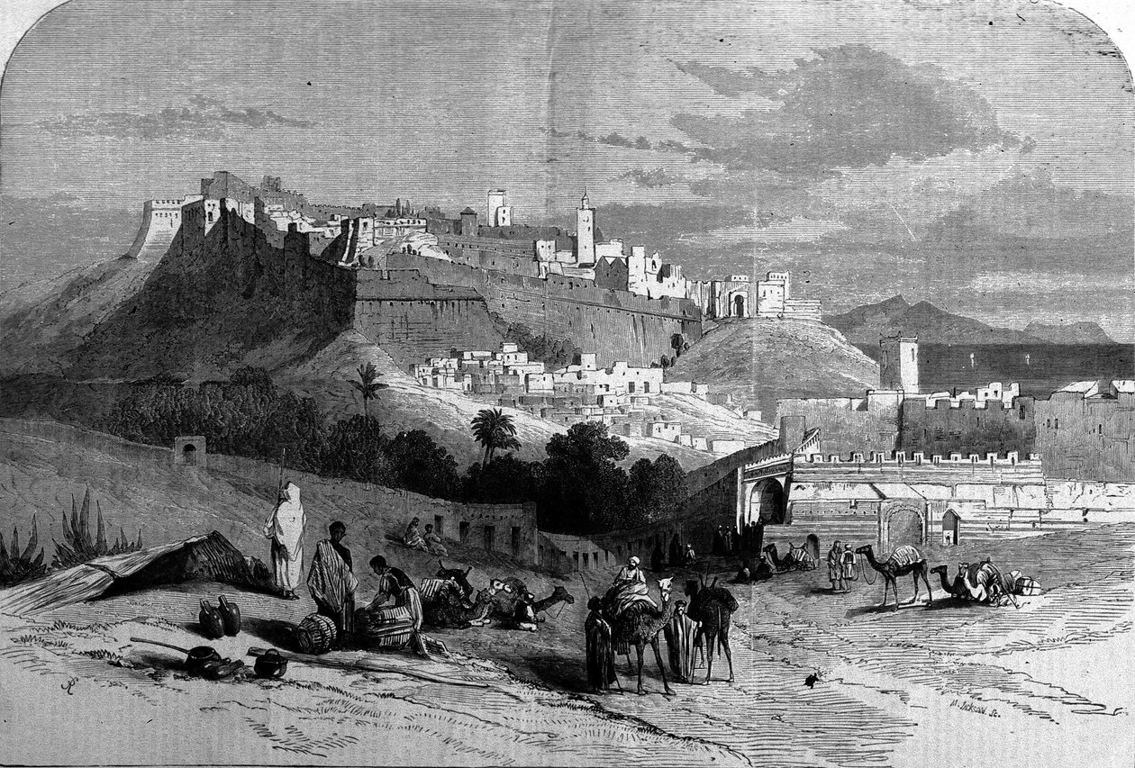 Müstahkem şehir Tangier ve sahil, Fas görünümü. 1868