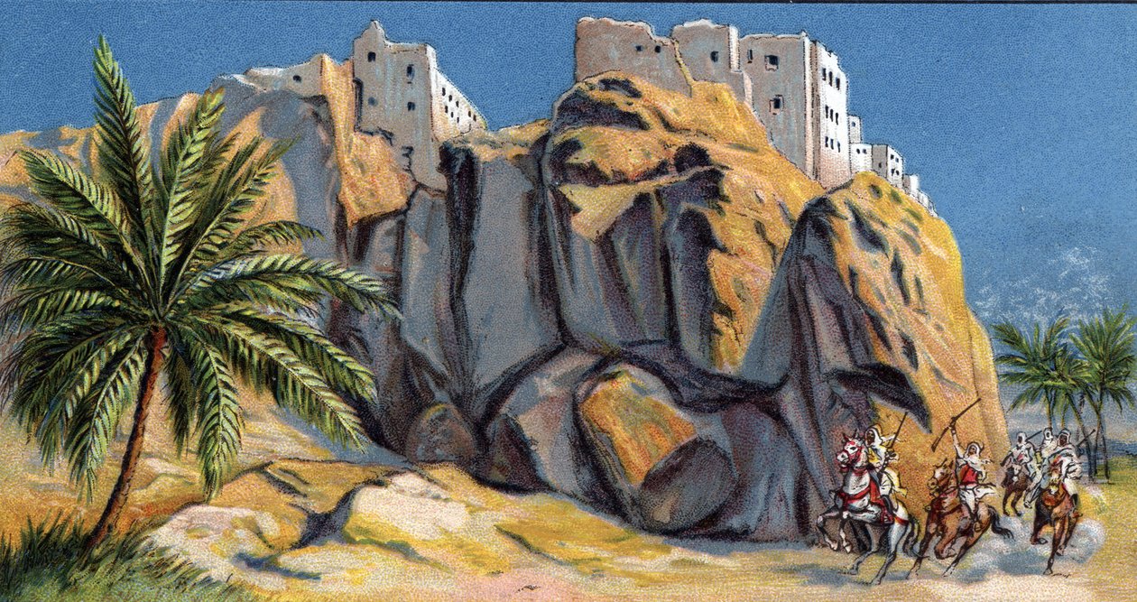 Yemen, Al-Hadjaren (Alhadjaren) müstahkem kasabasının görünümü (View of Al Hadjaren, Yemen) 1930