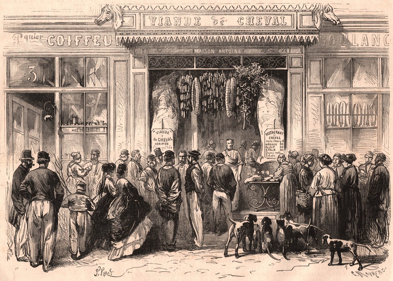 Paris, Fransa'da bir at eti kasabının önden görünümü by Unknown