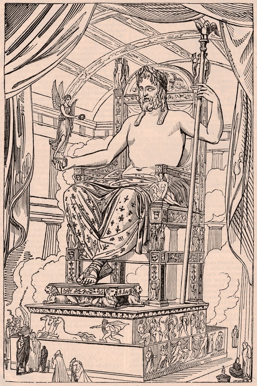 Phidias tarafından yapılan dev Olympian Zeus heykelinin görünümü by Unknown