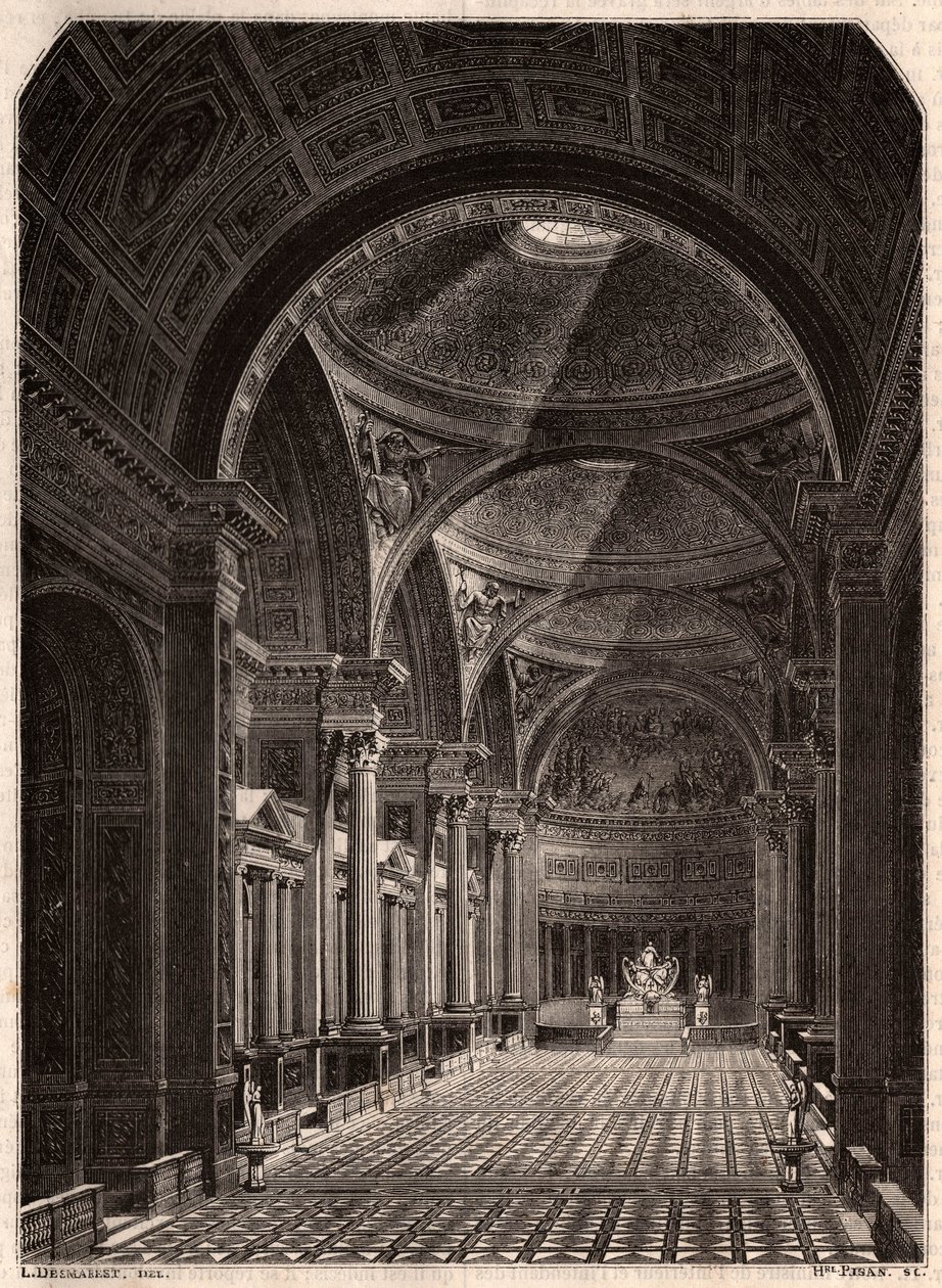 1843'te Paris'teki Madeleine Kilisesi'nin ibadete açılmasından kısa bir süre sonra iç görünümü by Unknown