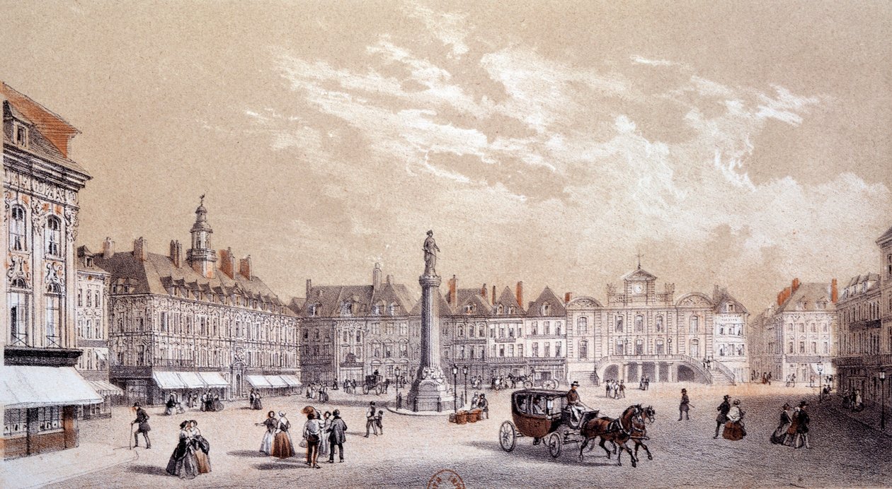 Lille şehrinin büyük meydanının görünümü. 19. yüzyıl Paris gravürü, B.N. by Unknown artist
