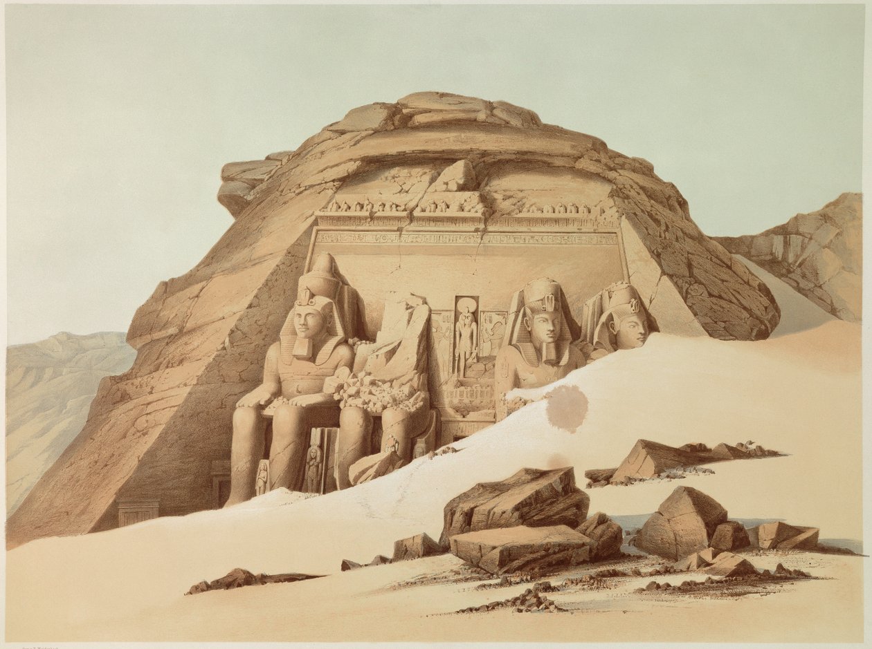 Ebu Simbel tapınağının görünümü. Mısır. 19. yüzyılın illüstrasyonu. Paris, Fransa Koleji by Unknown artist