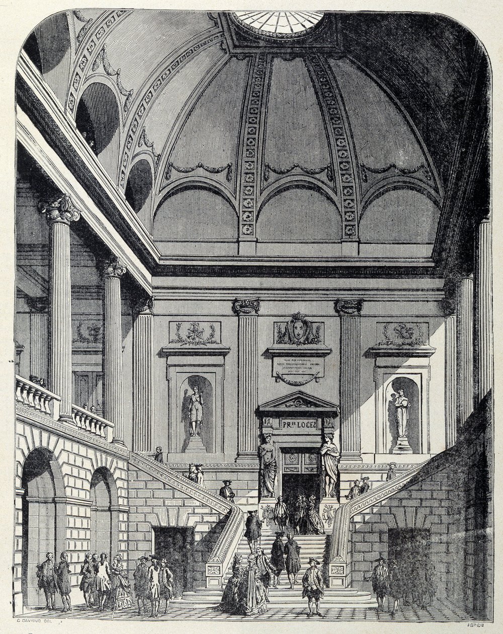 Louis XV yönetimindeki Bordeaux tiyatrosunun antre ve merdivenlerinin görünümü - “Yüzyıllar boyunca Fransa ve Fransızlar”. by Unknown artist