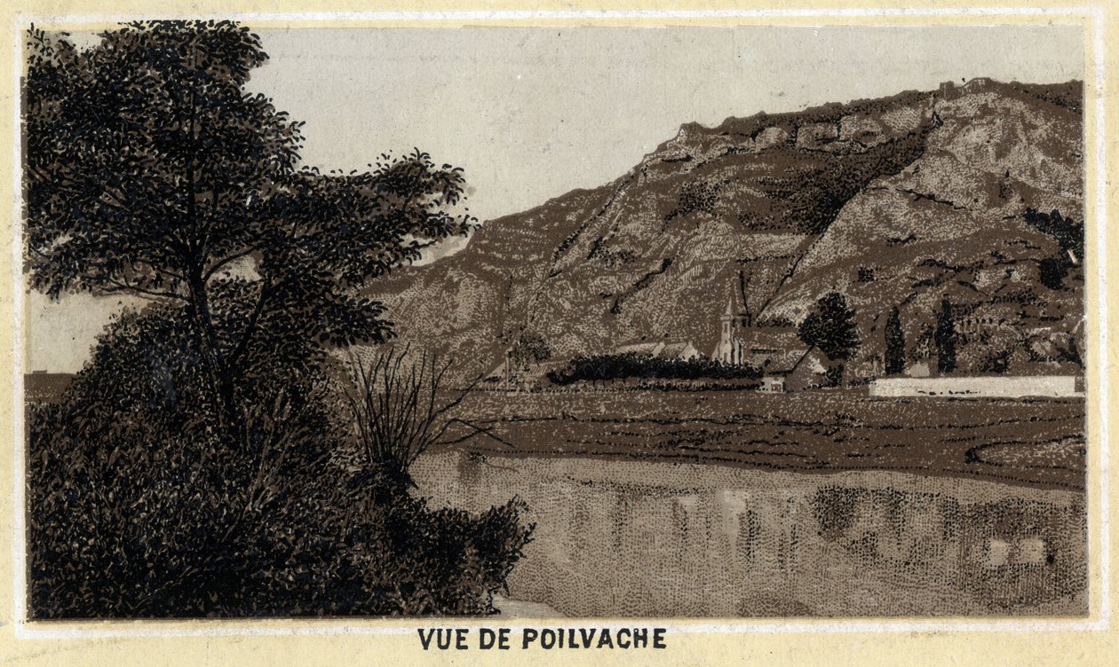 Poilvache köyünün görünümü, Vallee de la Meuse, Belçika. 19. yüzyılın sonlarında kromolitografi. by Unknown artist