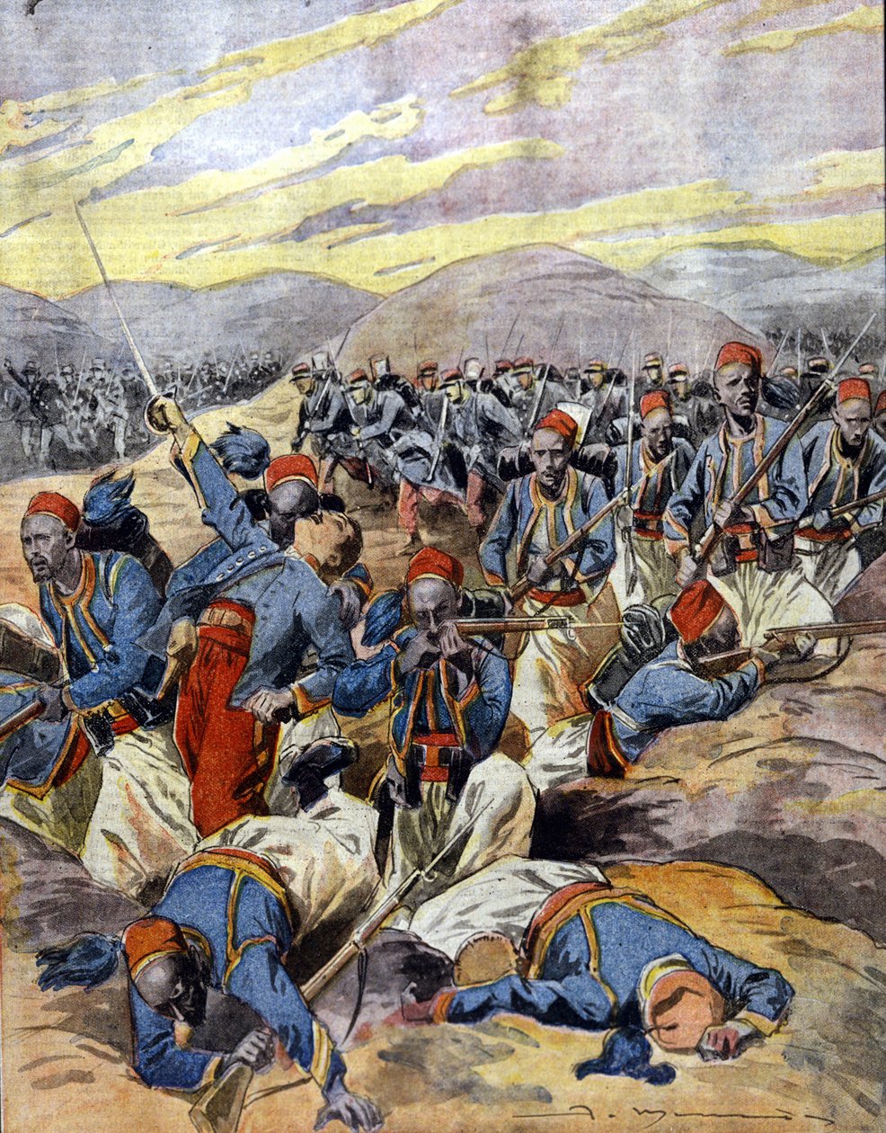 Savaş 1914 - 1918: Fransız sömürge ordusunun Afrikalı binicileri Flanders kumullarında. 1914. by Unknown Artist