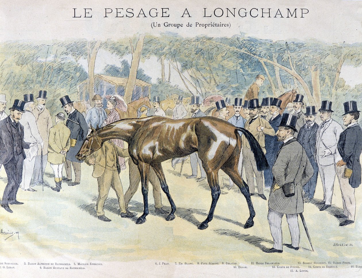 Longchamp ve bir grup at sahibinde tartım by Unknown artist