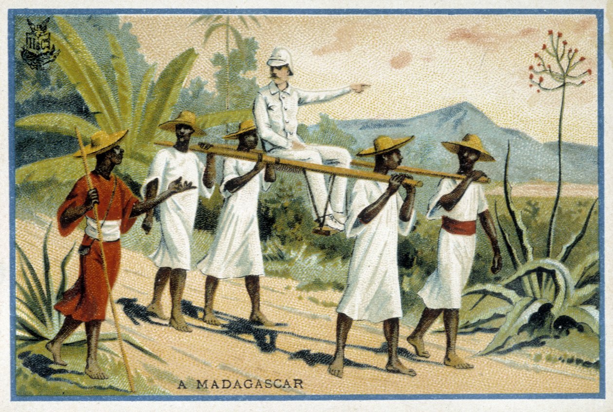 Tekerlekli sandalyede beyaz iki nokta üst üste, Madagaskar - Chromo by Unknown artist