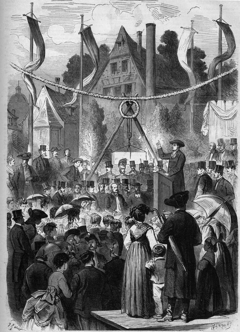 Wissembourg, Alsace, Fransa 1869: İsrail tapınağının ilk taşını döşemek. by Unknown artist