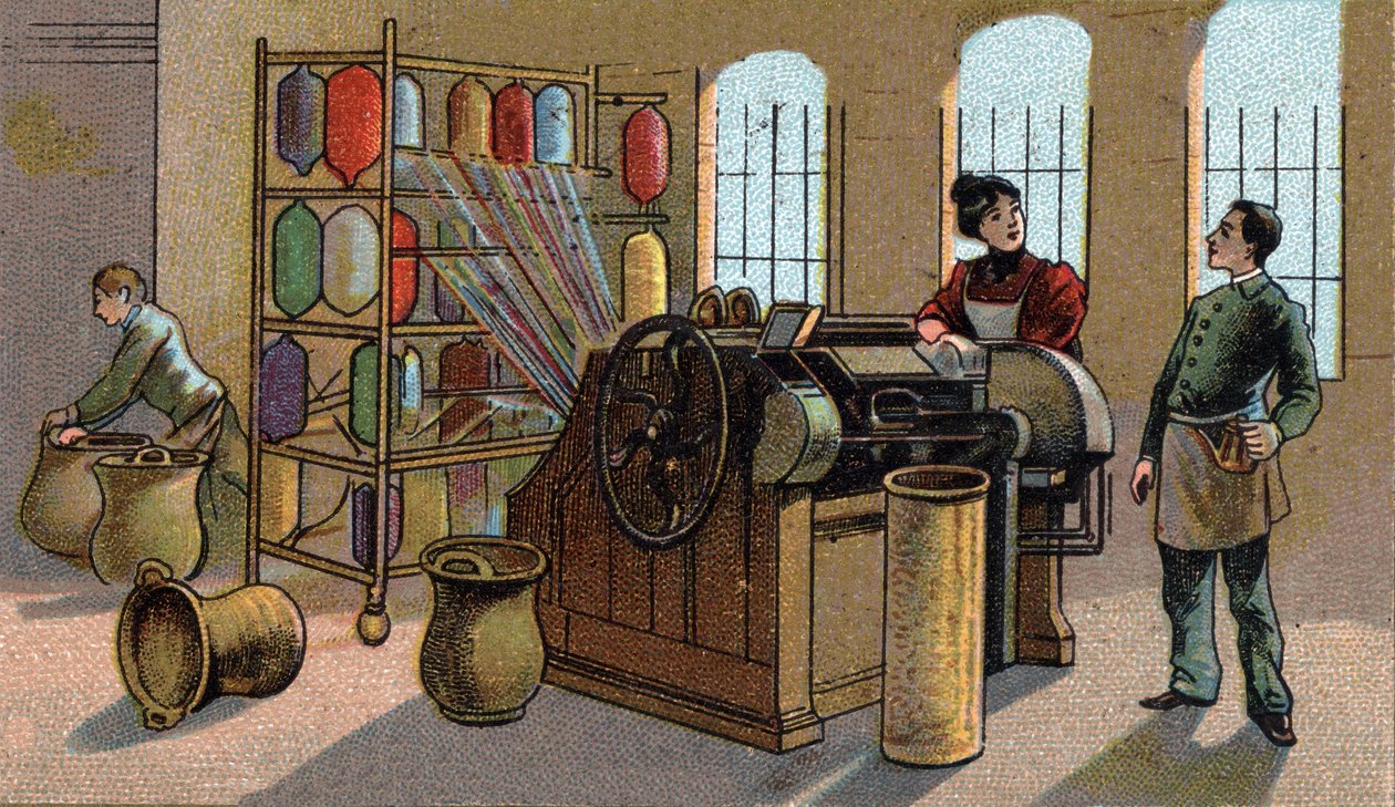 Yün endüstrisi, penye. 19. yüzyılın sonlarında kromolitografi by Unknown artist